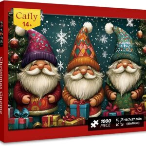 Christmas Jigsaw Puzzle, 1000 Pieces, Three Gnomes Standing Amidst a Festive Scene, Adult and Family Game (Elven Christmas Dwarfs)